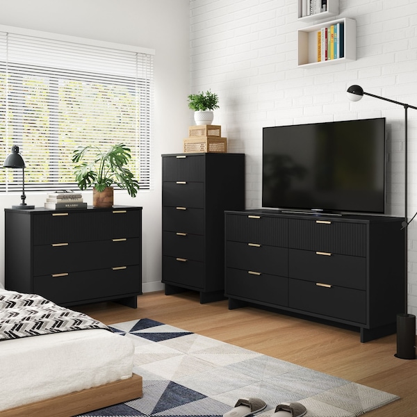 Manhattan Comfort Granville Black 5-Drawer Tall Dresser, 3-Drawer Standard Dresser and 6-Drawer Double Dresser GRAN032 - main